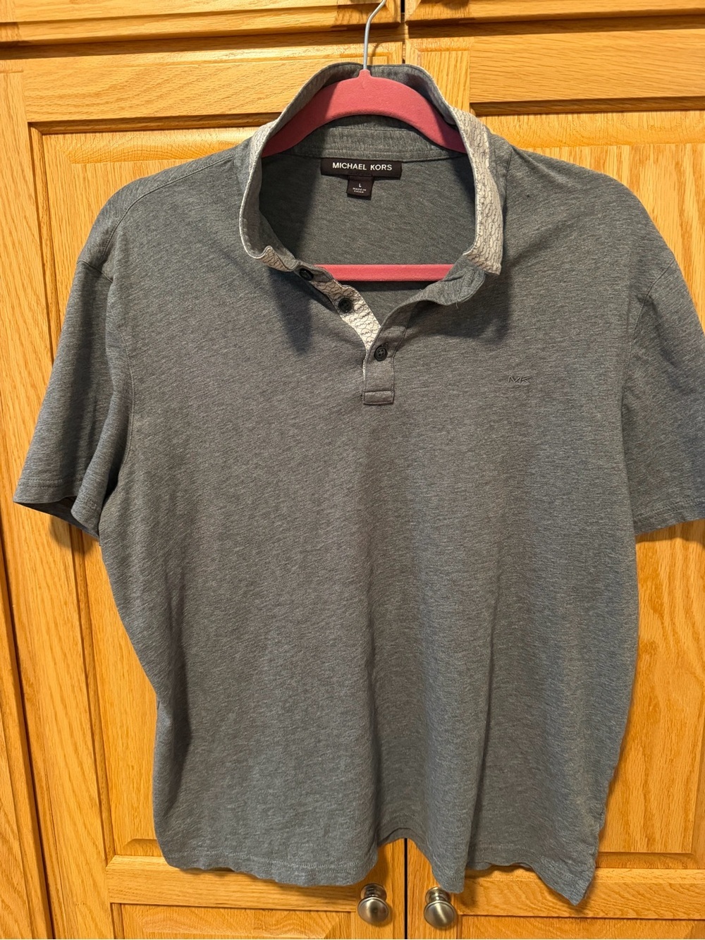 Michael Kors Men's Heather Gray Polo with Contrast Trim - Large